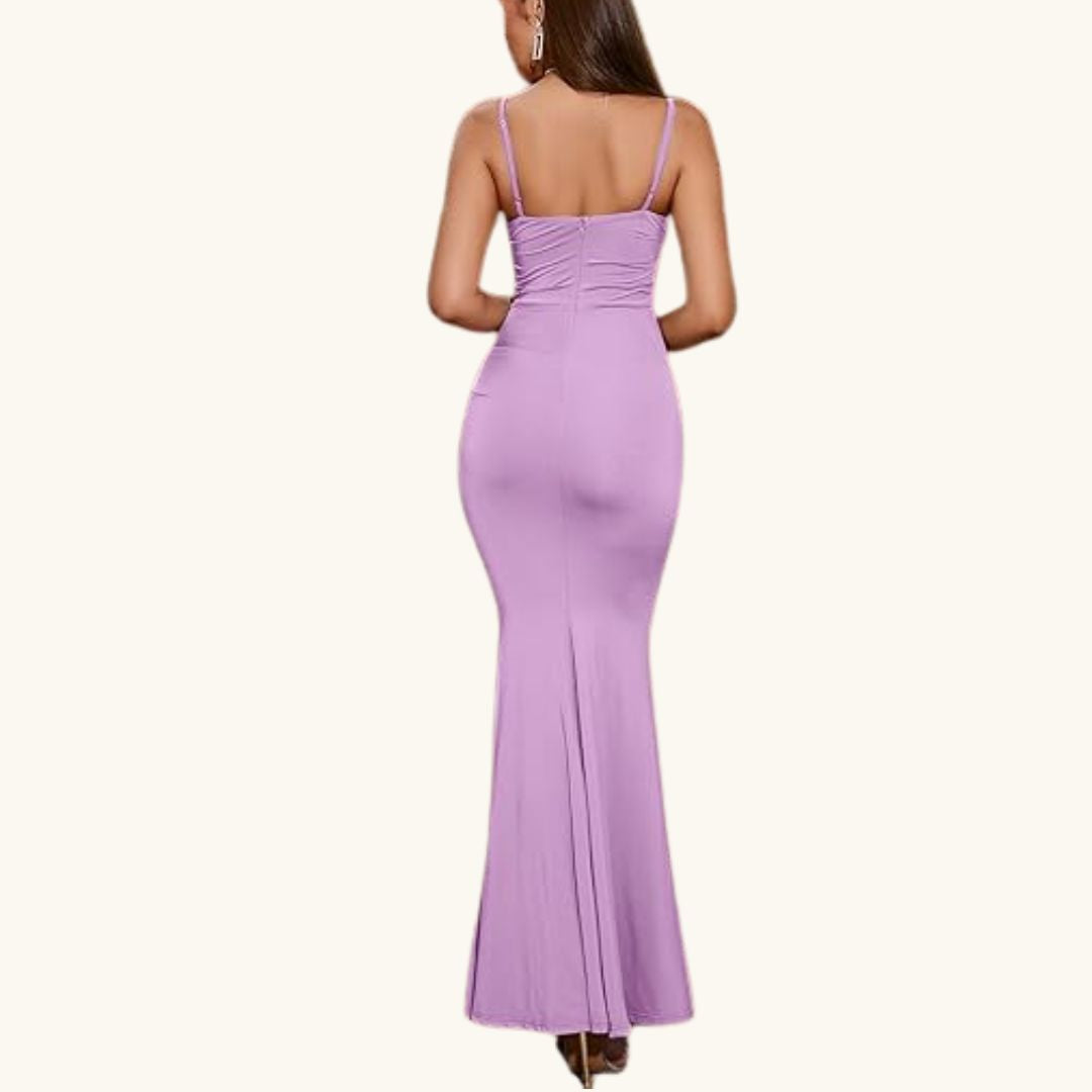 Mia - Elegantes Maxi-Abendkleid in Flieder mit Raffungen
