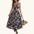 Clara - Elegantes Maxi-Sommerkleid mit tropischem Blättermuster