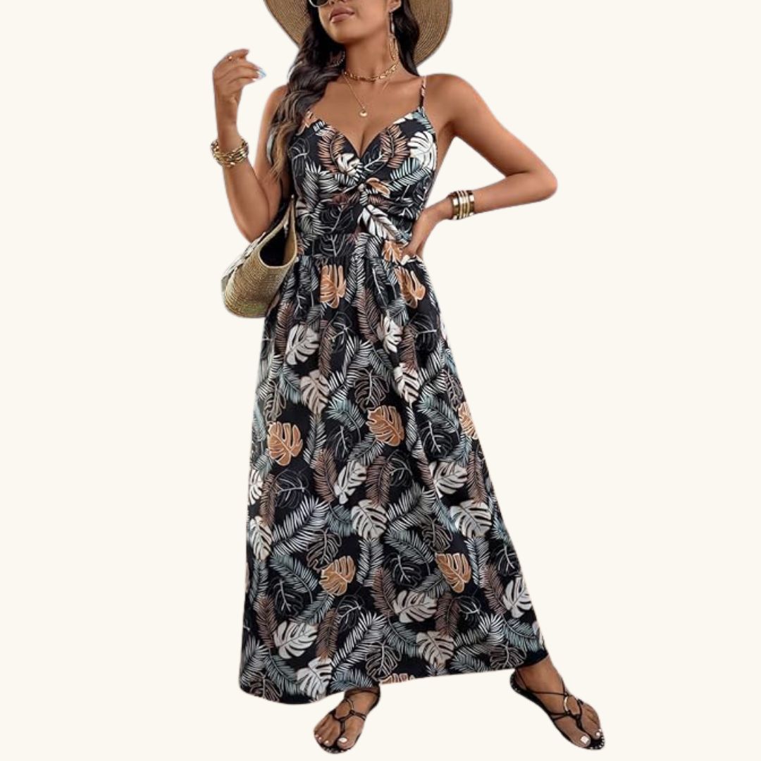 Clara - Elegantes Maxi-Sommerkleid mit tropischem Blättermuster