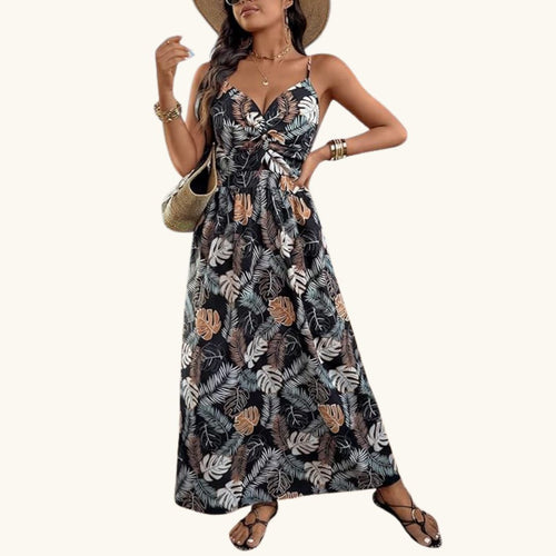 Clara - Elegantes Maxi-Sommerkleid mit tropischem Blättermuster