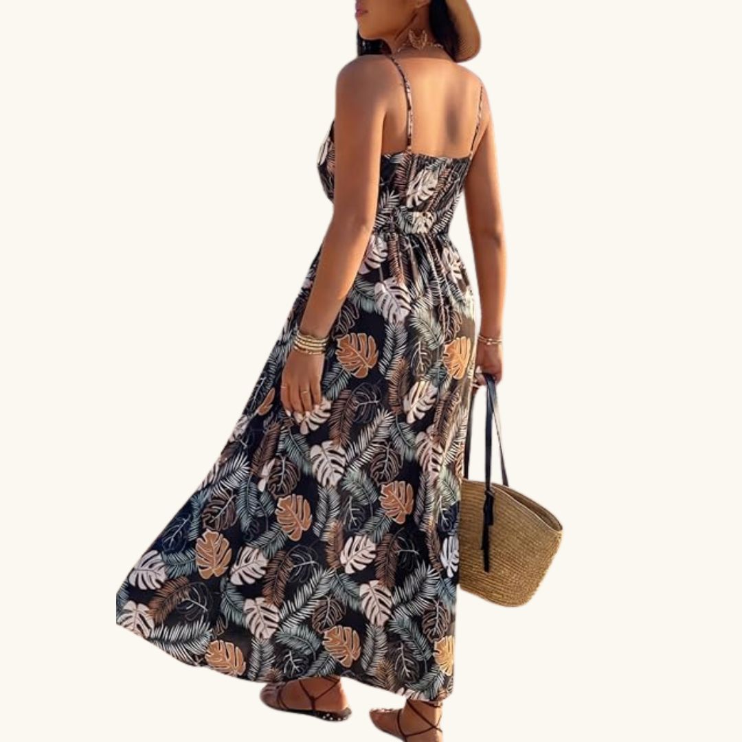 Clara - Elegantes Maxi-Sommerkleid mit tropischem Blättermuster