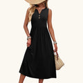 Emma - Elegantes Midi-Sommerkleid in Schwarz mit Knopfleiste