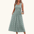 Lina - Elegantes Midi-Sommerkleid in Salbeigrün mit Streublumenmuster