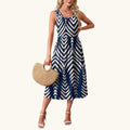 Lea - Elegantes Midi-Sommerkleid in Dunkelblau mit geometrischem Muster